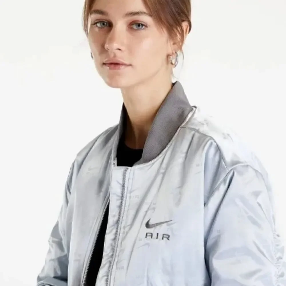 Nike Air Pure Platinum Bomber Jacket Womens- Small Satin Silver DV4372-043 $140